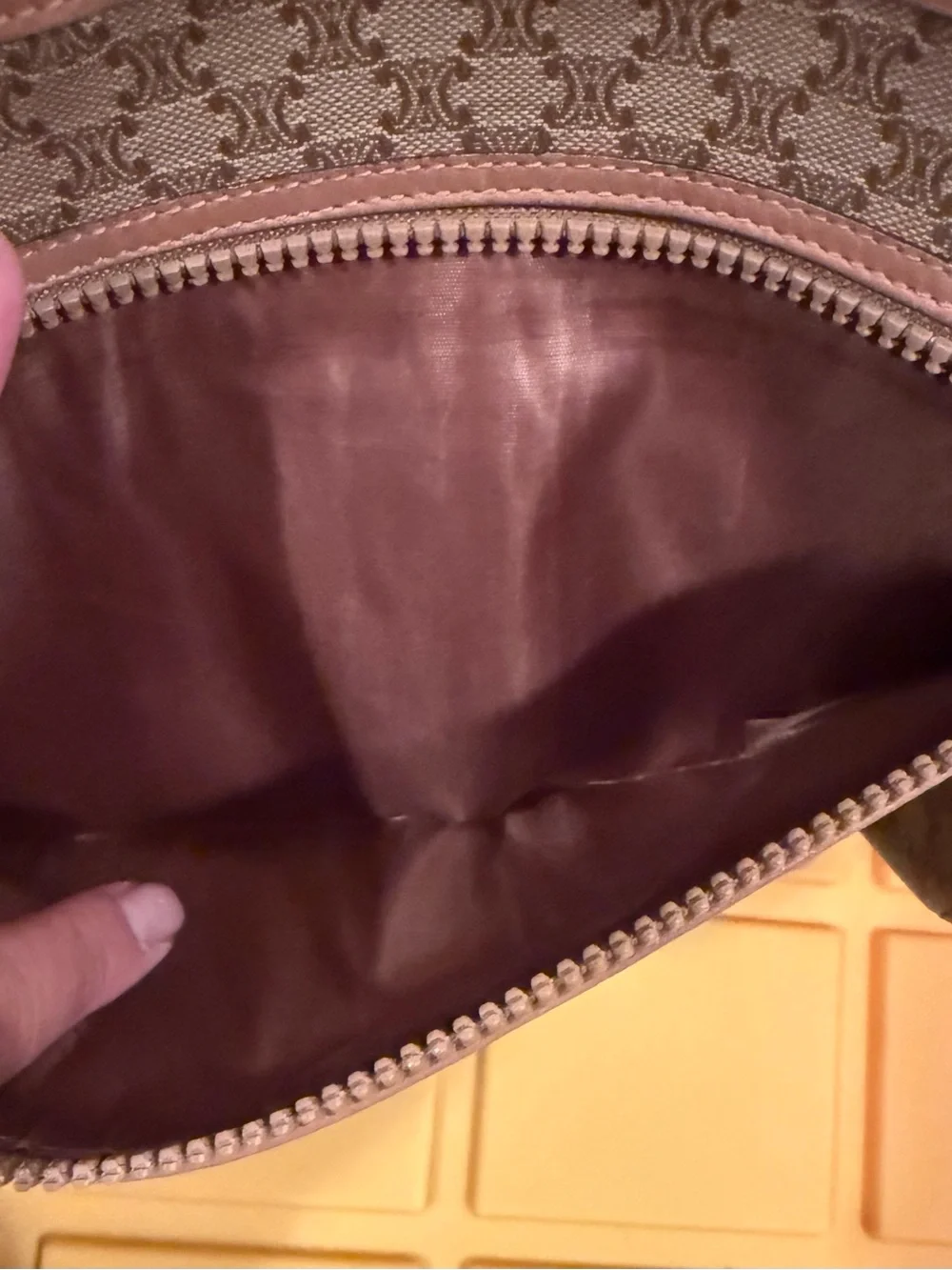 Vintage Celine Brown Large Monogram Cosmetic Pouch Bag COA